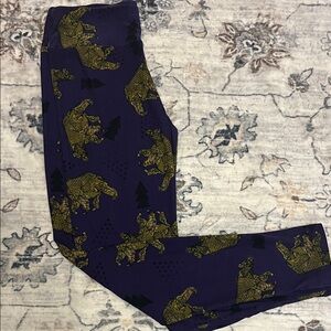 RARE *LuLaRoe Purple Leggings with Gold Bear Design